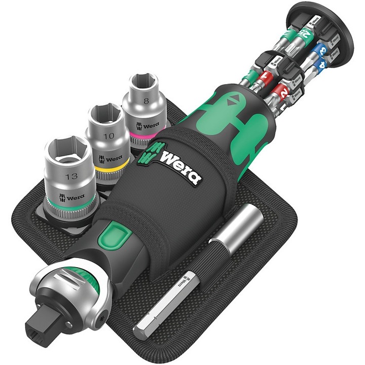 Дръжка за отвертка с битове и гнезда, 1/4", 18 части, Wera 8009 Zyklop Pocket SET2