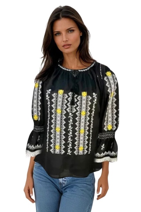 Bluza tip ie traditionala, dama ML 237 negru/galben, marime M