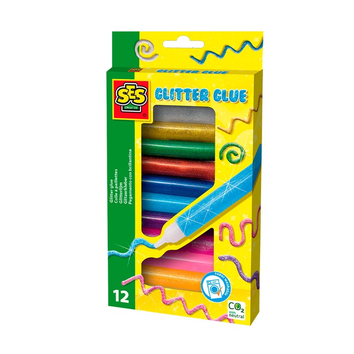 Комплект цветно течно лепило Ses Creative с блясък 12 цвята