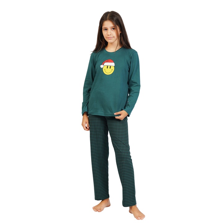 Pijama copii fetite Vienetta, Christmas Smile, verde