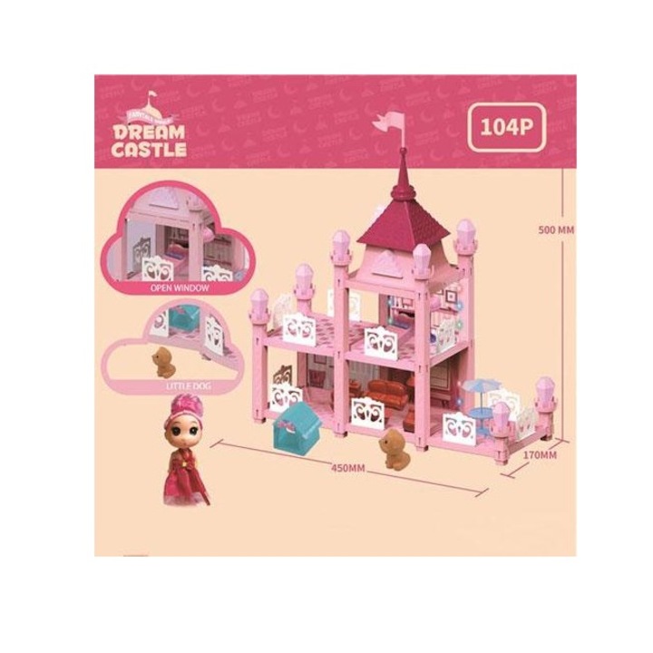 Magic Toys 4257205 Katie rózsaszín álom kastélya 104db-os játékszett
