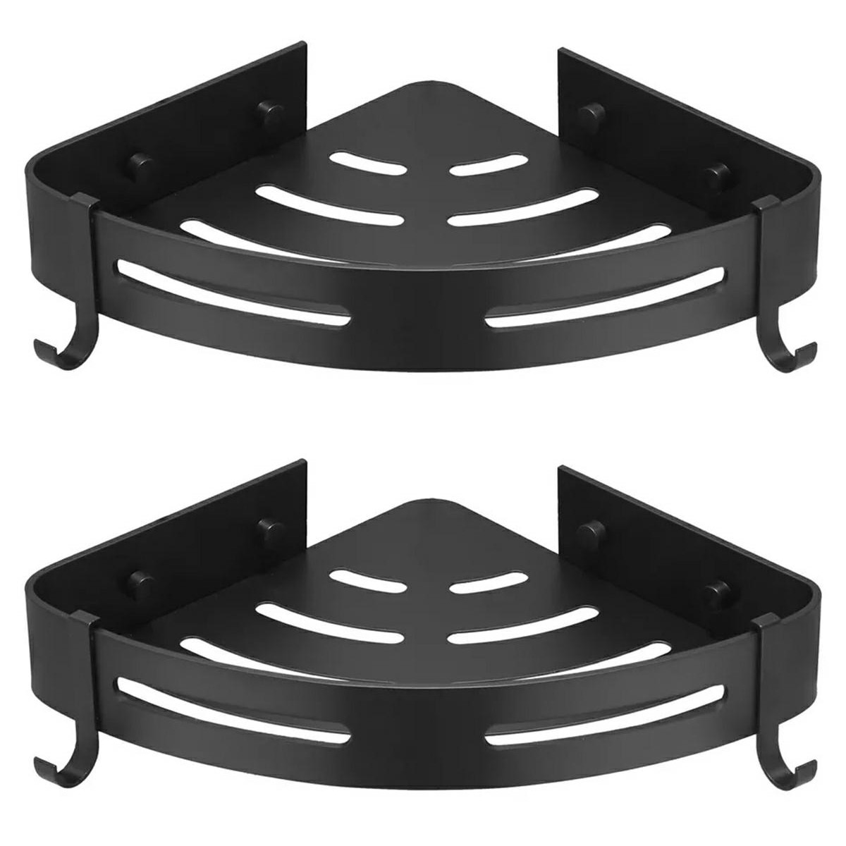 Set rafturi de baie, pentru colt perete, 2 bucati, 28.5x21cm, aluminiu ...