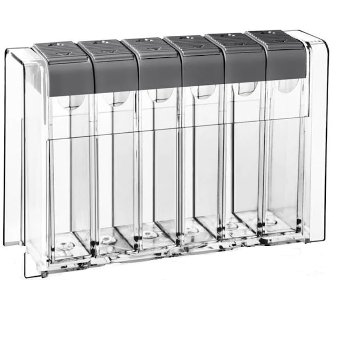 Set 6 recipiente depozitare pentru condimente, plastic transparent, 17,5x5x12cm, M Deco