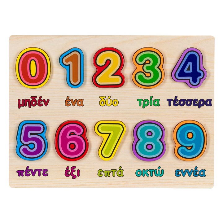 Fa beágyazott puzzle 9 számmal románul, 3 év+