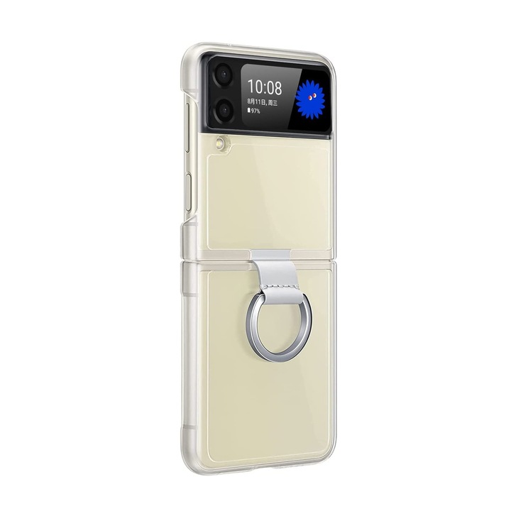 Защитен калъф за Samsung Galaxy Z Flip 4 от поликарбонат, с халка, Крем, COM-BBL6644