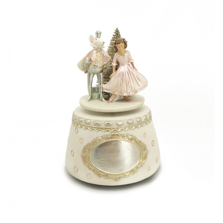 Figurina Cutie muzicala Alice si Regele Soriceiilor, crem, 20 cm