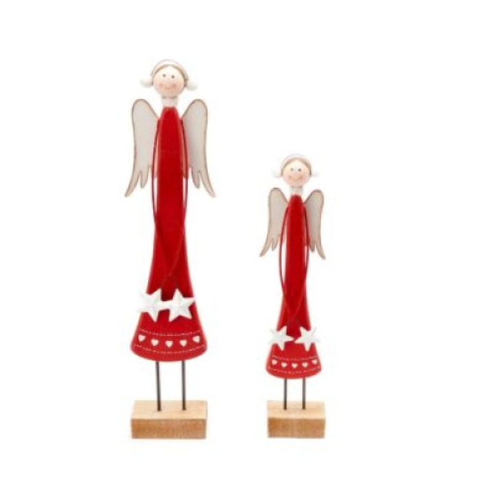 Figurine Craciun Set 2 ingerasi din lemn, rosii, 37/29 cm