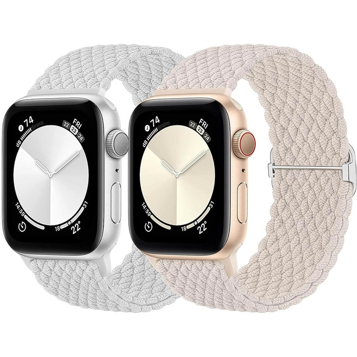Set 2 curele sport compatibile Apple Watch 11 10 9 8 7 6 5 4 3 2 1, Display 38/40/41/42 mm, Nylon Gri deschis