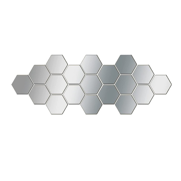 Set 12 autocolante de perete tip oglinda design Hexagon 70 * 80 mm, Argintiu