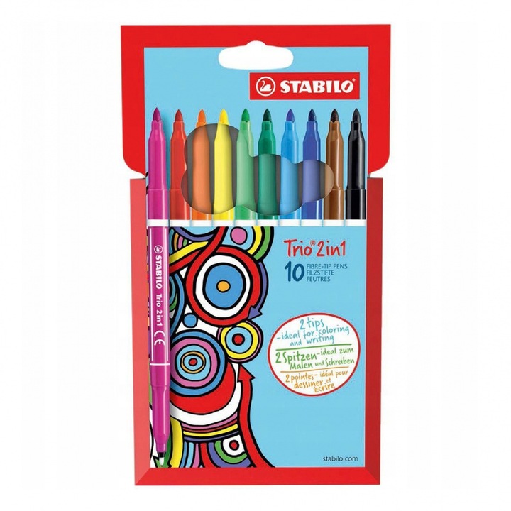 Pixuri cu pasla cu doua fete, Stabilo, Trio, 18 culori, Multicolor