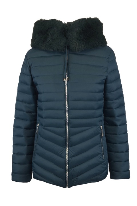 Geaca dama cu vatelina, verde, blana sintetica detasabila la gluga