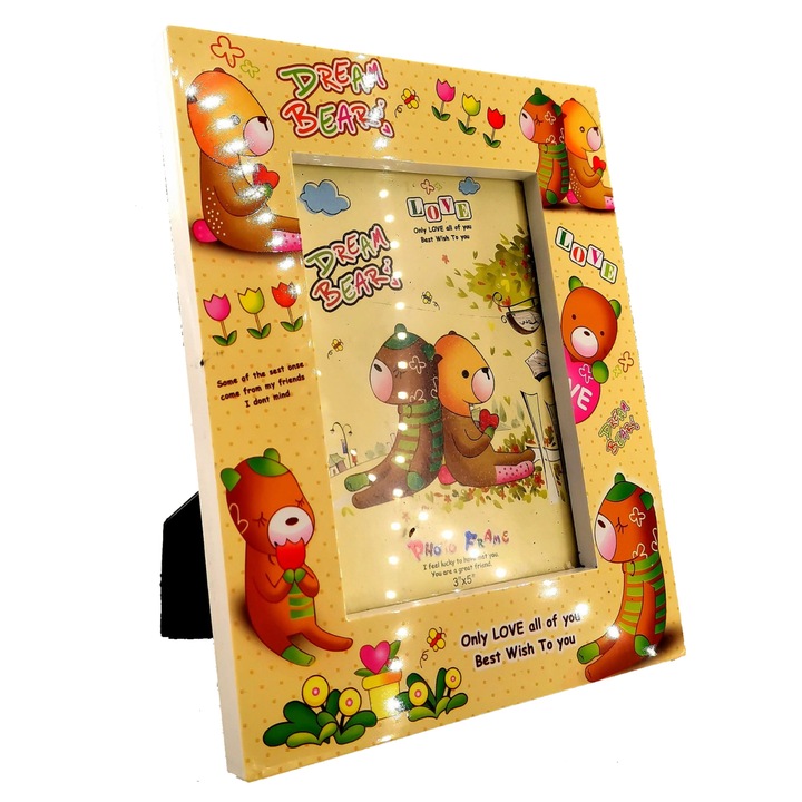 Rama foto, din plastic, 9x13cm, Claum, ursuleti crem, 10-6/5