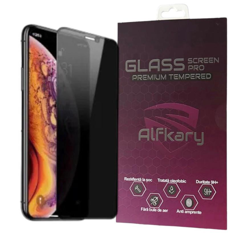 Folie Privacy, Compatibila Apple iPhone XS Max/11 Pro Max, Protectie Profesionala Ecran 3D, Alfkary Full Cover- Negru
