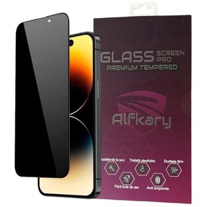 Folie Sticla Privacy, Compatibila Apple iPhone 15 Pro Max, Protectie Profesionala Ecran 3D, Alfkary Full Cover- Negru