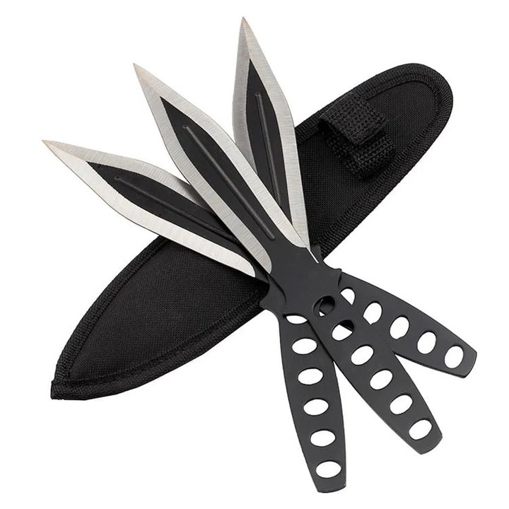 Set 3 cutite de aruncat DEPOX®, Ballistic Blades, 22.5 cm, negru, husa inclusa