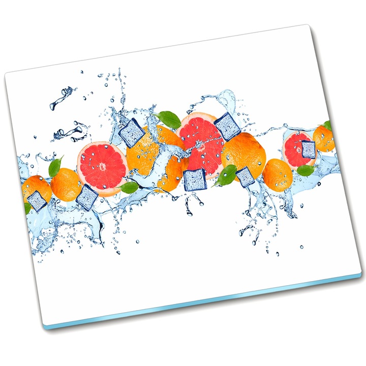 Tocator dreptunghiular din sticla. Tulup. Apa de grapefruit. 60x52 cm. Bleu