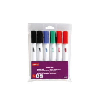 Set marker tabla Staples, varf rotund, 6 culori Set marker tabla Staples, varf rotund, 6 culori