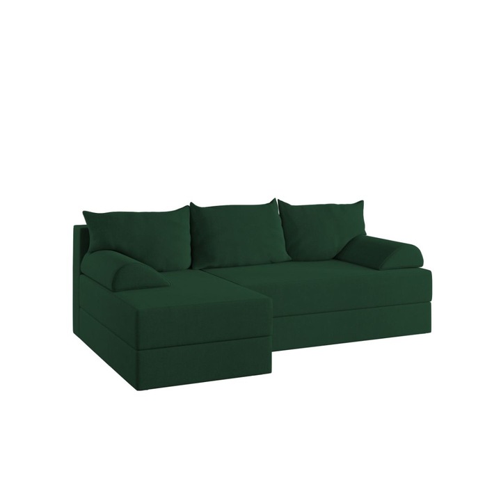 Coltar Mia, extensibil, cu lada depozitare, stofa, 210 x 135 x 70 cm, Verde