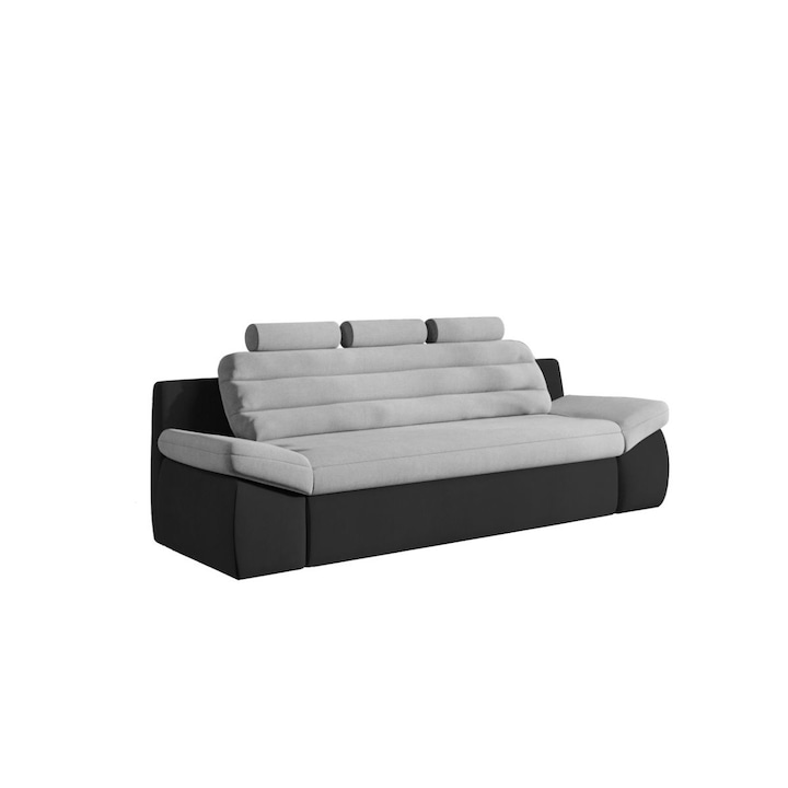 Canapea Quinn, extensibila, cu brate si tetiere fixe, stofa, 260 x 100 x 105 cm, Gri Deschis / Gri Antracit