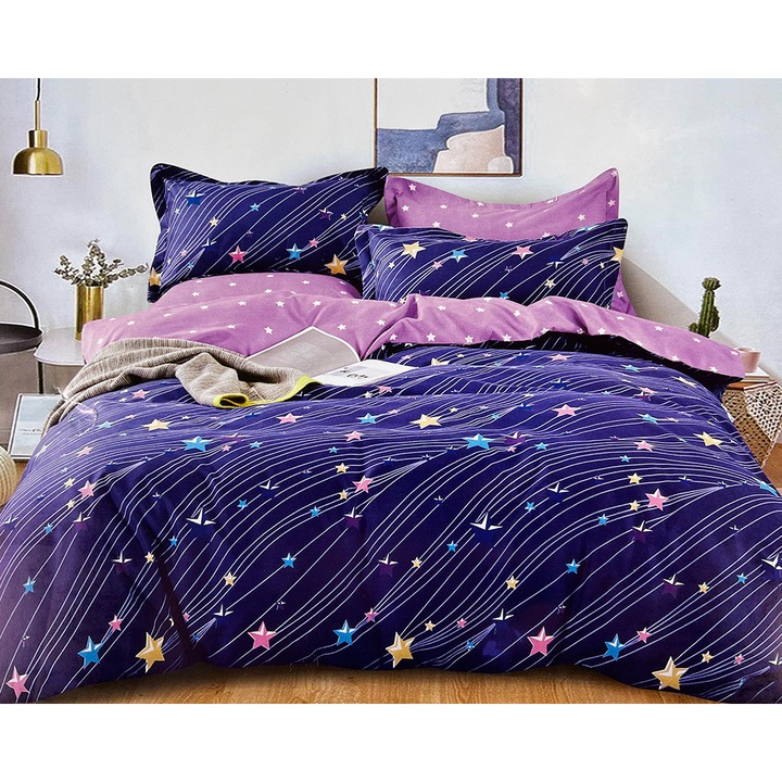 Спален комплект Sonia Home 200X230 см, 8 части, фин памук, 2 лица, лилаво син