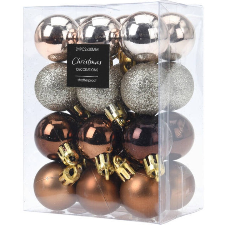 24 db-os karácsonyi gömb készlet, 3 cm, tarka