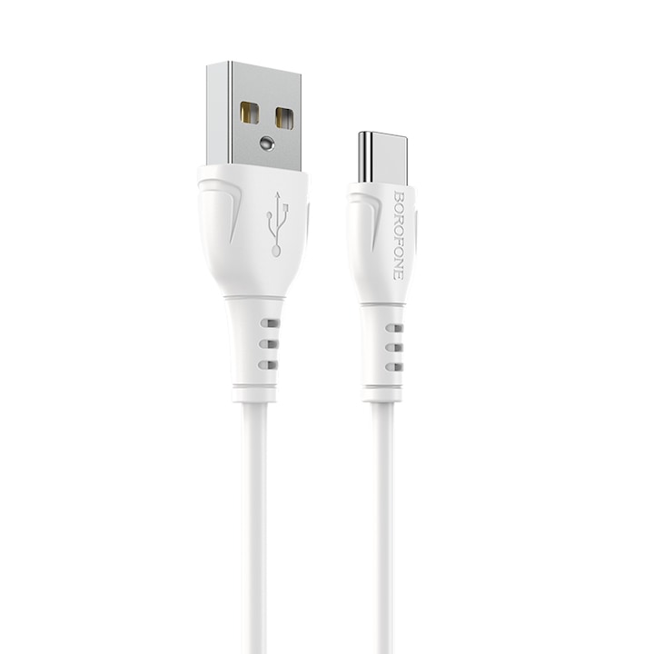USB-Type-C adat és töltőkábel, 3A, 1m, Borofone Triumph BX51 - Fehér