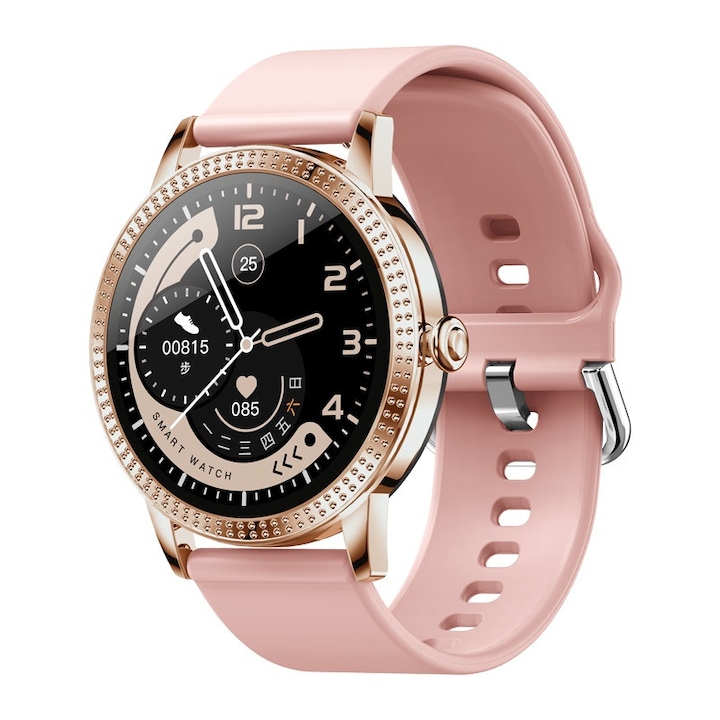 Ceas Smartwatch SUPER PREMIUM Unisex cu ecran color ritm cardiac si presiune arteriala Argintiu Karen SWCF18Pro
