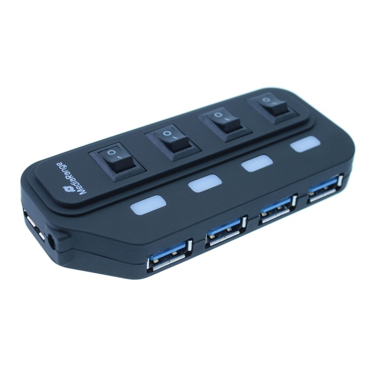 Хъб MediaRange, 4 порта, USB 3.0, черен