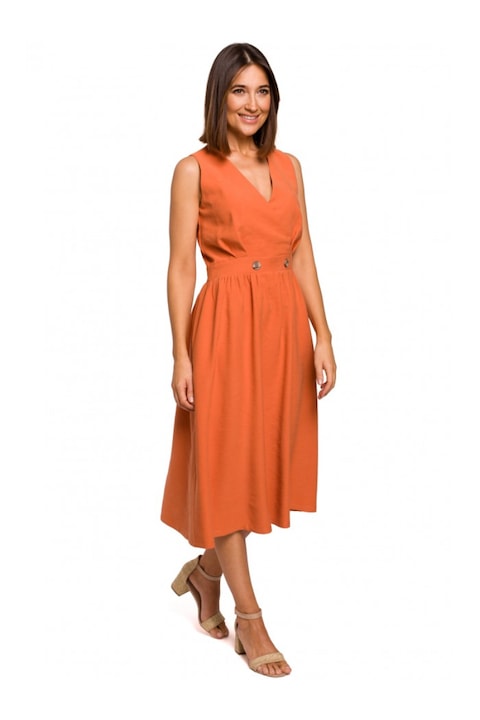 Рокля Style, Без ръкави, Разкроена, Вискоза/Полиестер, Оранжев