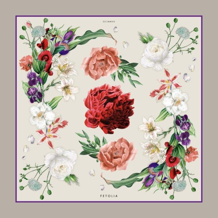 Batic matase Secret Garden, gri/violet, 90 cm x 90 cm