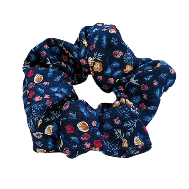 Elastic pentru par, albastru cu imprimeu floral, EFAYN