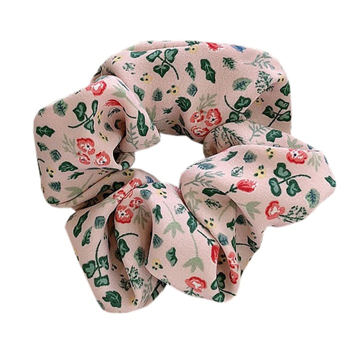 Elastic pentru par, roz cu imprimeu floral, EFAYN