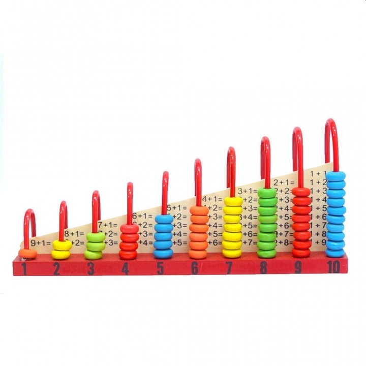 Интерактивна дървена играчка за броене, PROCART, 10 колони, 55 цветни мъниста, метални пръчици