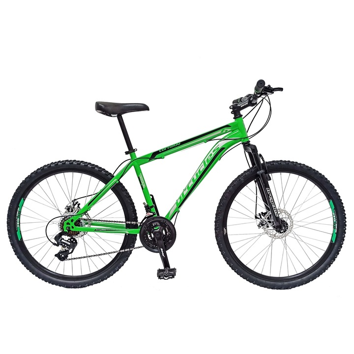Bicicleta MTB-HT 26″ BR Cornado 2023 cadru otel 17″, frane disc, manete secventiale, 21 viteze, verde/argintiu