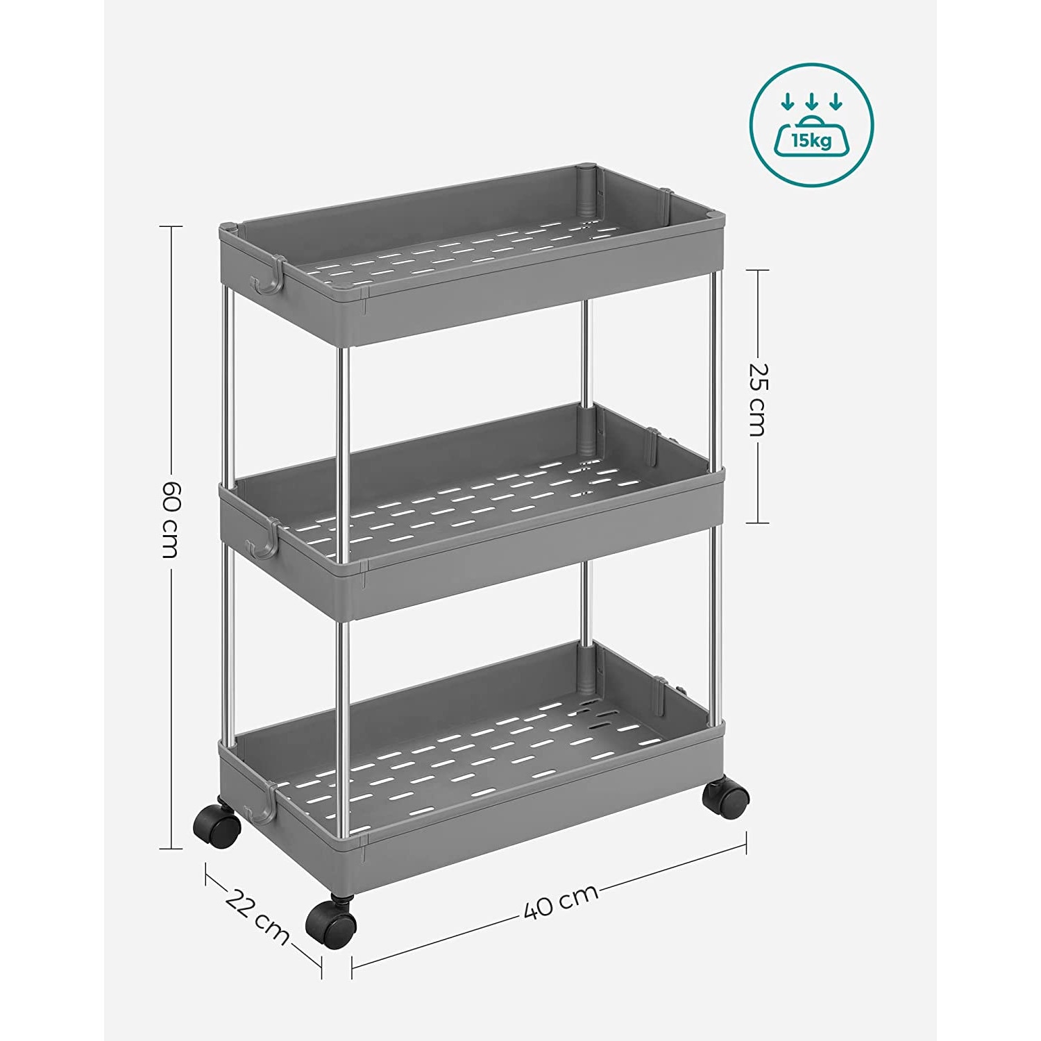 Carucior cu roti, 3 niveluri, 40 x 22 x 60 cm, gri - eMAG.ro