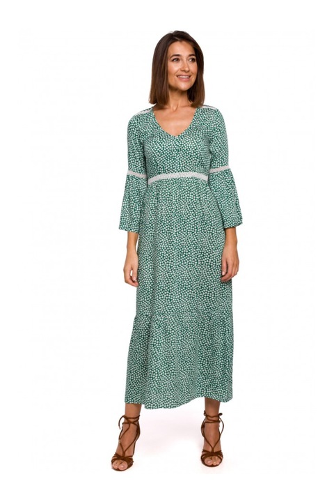 Rochie cu imprimeu floral si dantela, Style, Poliester/Viscoza, Albastru