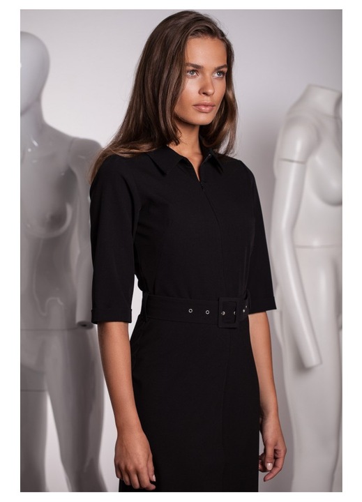 Rochie cu curea, Style, Poliester, Verde, Negru