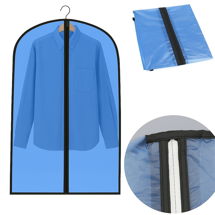Husa de protectie pentru costum, Zola®, cu fermoar, 60x90 cm, albastru