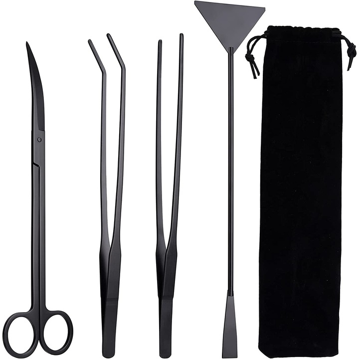 Kit instrumente curatare acvariu/terariu, Inox, Negru