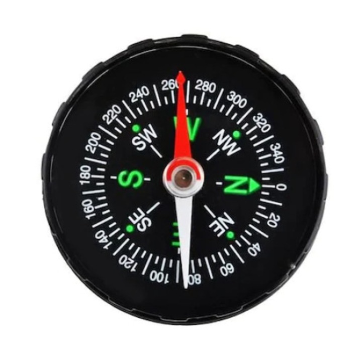 Busola de buzunar, eSimplu®, pentru camping, drumetii sau vanatoare, negru