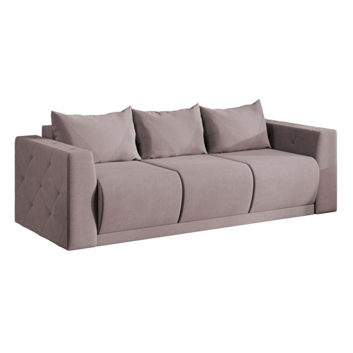 Canapea Luna, extensibila, cu lada depozitare, stofa, 236 x 106 x 87 cm, Roze