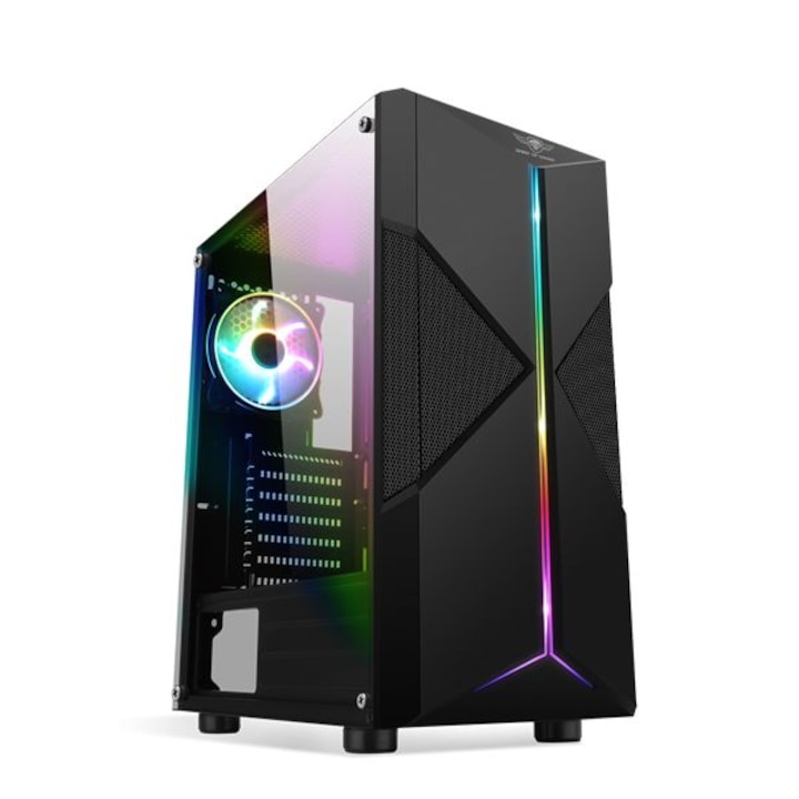 Carcasa Midi Tower fara sursa de alimentare, Aerocool, RGB, 41.1 x 19.5 x 46.1 cm, 3.7 kg, Alb