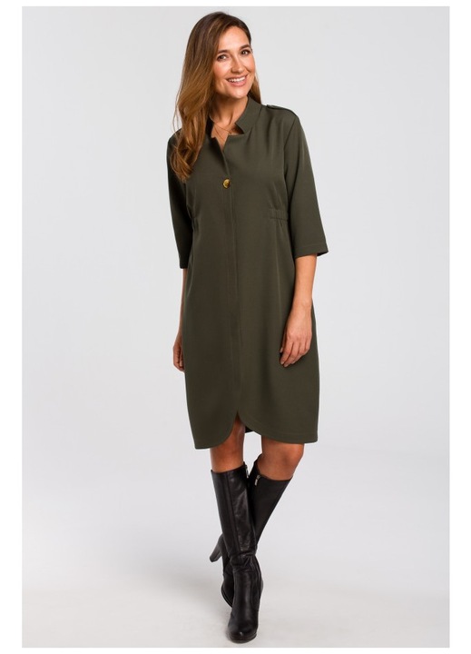 Rochie blazer, Style, Poliester / Elastan, Negru, Kaki