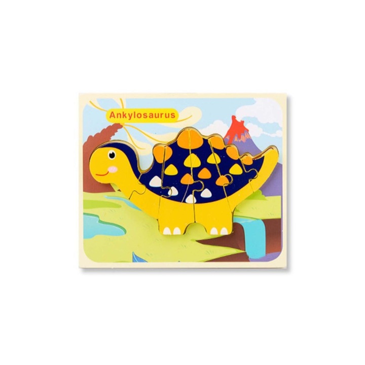 Ankylosaurus dinoszaurusz 3D fa puzzle 6 darabbal, 18x15 cm, Rco