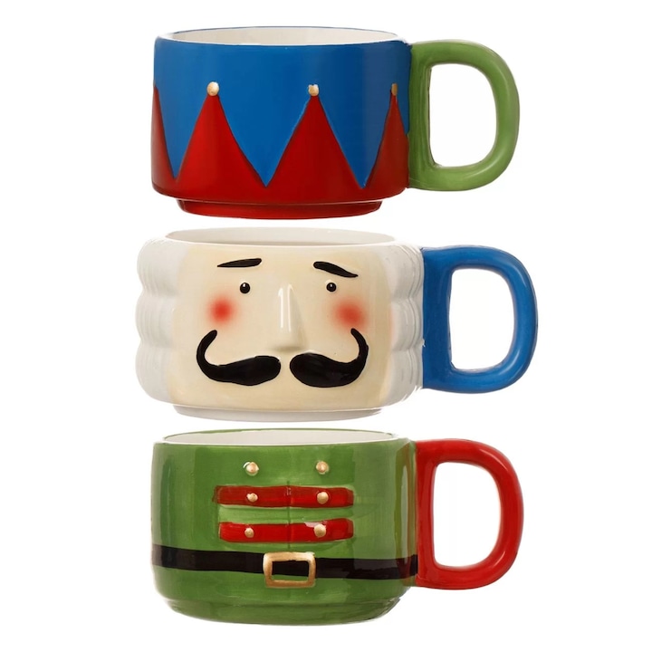 Set 3 cani cafea, ceai de Craciun, ceramica, Spargatorul de Nuci, 350ml