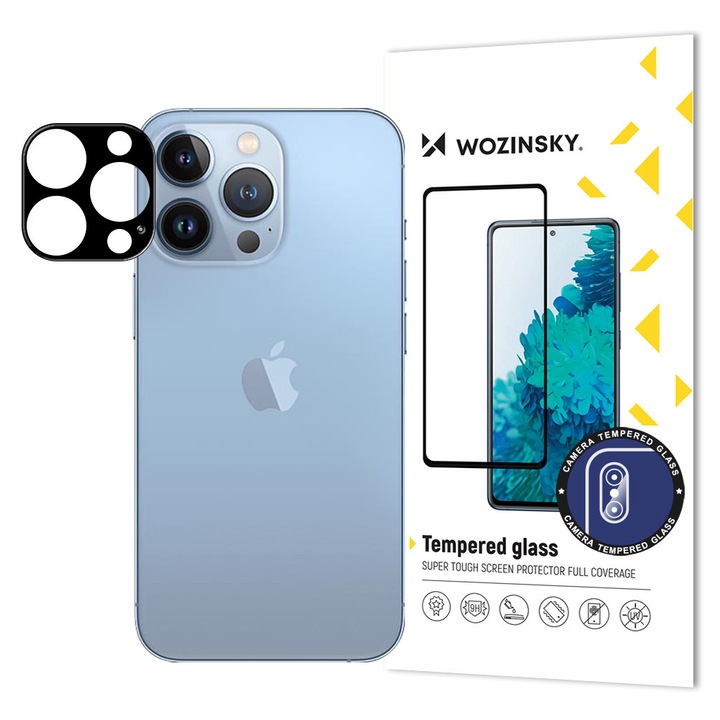 Folie sticla camera foto WOZINSKY Full Cover compatibila cu iPhone 14 Pro / 14 Pro Max Black