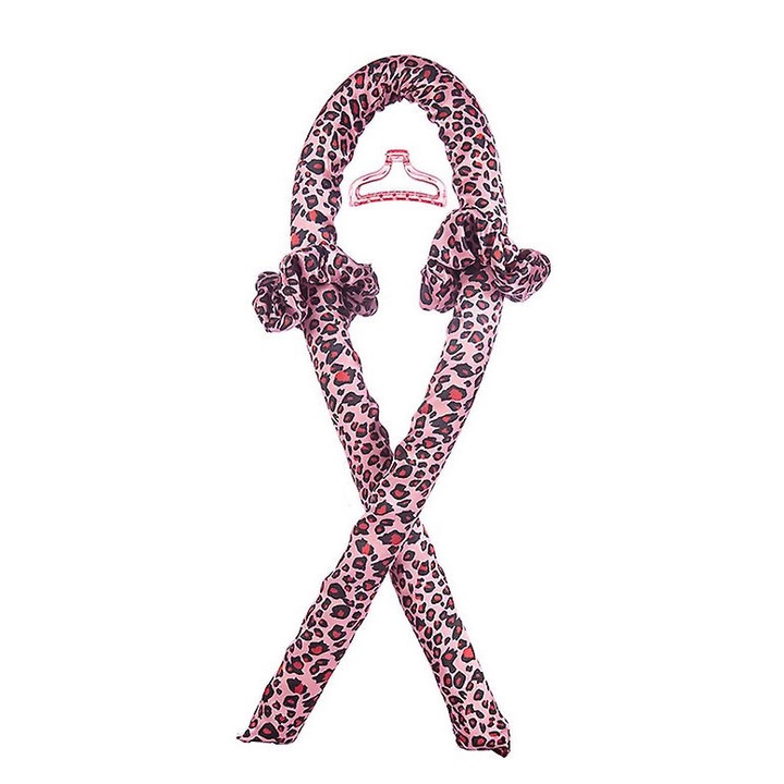 Bigudiu tip panglica RibbonCurl, accesorii incluse, usor de utilizat, 90 cm, print leopard, roz, Doty