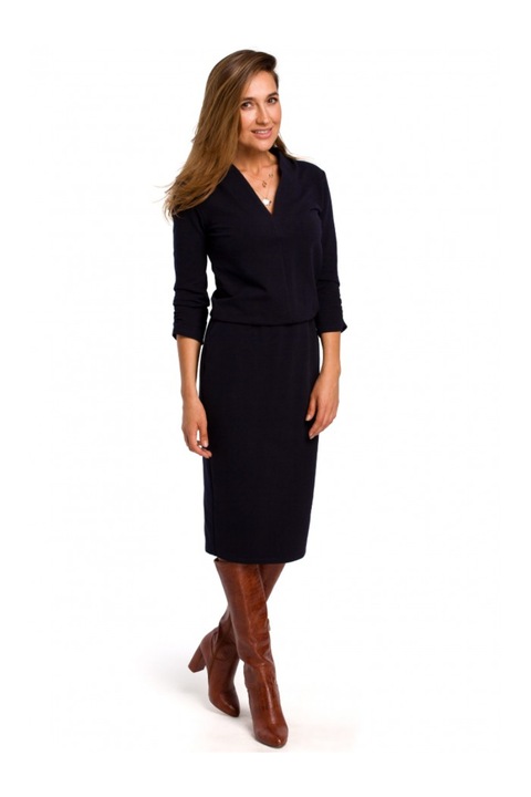 Рокля с V-образно деколте Style, плетена, памук, тъмносин