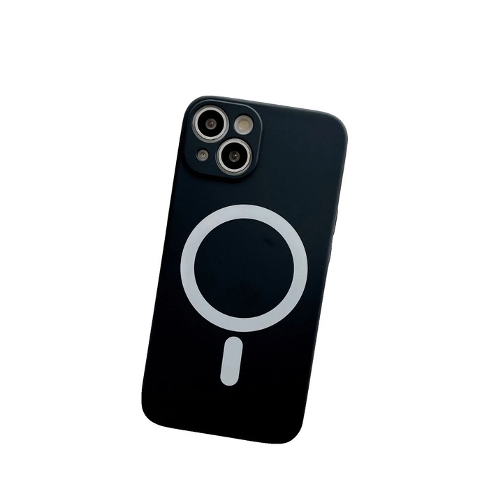 MagSafe tok Apple iPhone 12-hez, szilikon, kameravédelem, mágneses, vezeték nélküli töltés, flippy, fekete