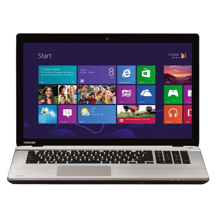 Laptop Toshiba Satellite P70-A-129 cu procesor Intel® Core™ i7-4700MQ 2.40GHz, Haswell, FullHD, 8GB, 1TB + SSHD 8GB, nVidia GeForce GT 745M 2GB, Microsoft Windows 8.1, Silver